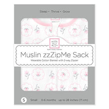 Load image into Gallery viewer, SwaddleDesigns Cotton Muslin Sleeping Sack with 2-Way Zipper, Pastel Pink Posies, Small 0-6 Months
