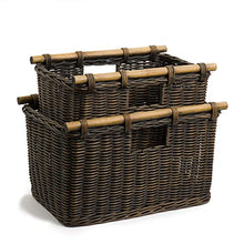 Load image into Gallery viewer, The Basket Lady Tall Narrow Wicker Storage Basket, Medium, 18 in L x 12 in W x 11 in H, Antique Walnut Brown
