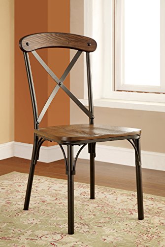 Furniture of America Rizal Industrial Style Round Dining Chair, Set of 2