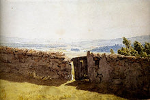Load image into Gallery viewer, Landscape with Crumbling Wall by Caspar David Friedrich. 100% Hand Painted. Oil On Canvas. Reproduction (Unframed and Unstretched). Painting Size 52x35 inch.
