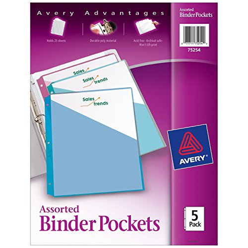 Avery Binder Pockets, Assorted Colors, 8.5