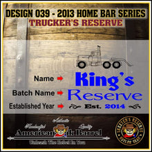 Load image into Gallery viewer, 2 Liter Personalized Trucker&#39;s Reserve American Oak Aging Barrel - Design 039
