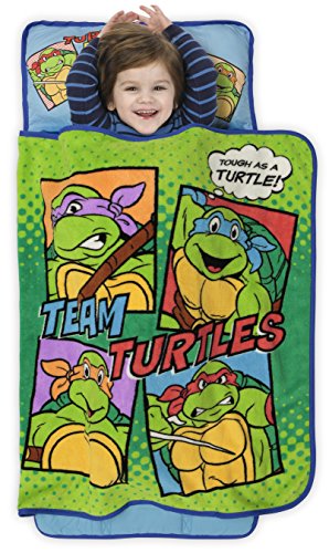 Teenage Mutant Ninja Turtles Toddler Nap Mat - Includes Pillow and Fleece Blanket  Great for Boys and Girls Napping at Daycare, Preschool, Or Kindergarten - Fits Sleeping Toddlers and Young Children