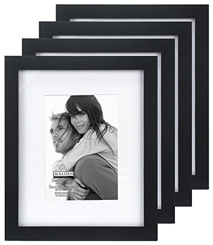 Malden 8071-57P4 Picture Frame, Made to Display 5x7 with Mat, or 8x10 Without Mat, Black (4 Pack)