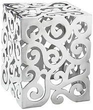 Load image into Gallery viewer, Modern Day Accents Paisley Stool, Chair, Silver, Aluminum, Art, Living Room, Home, Office, Lobby, Square, Statement, Modern, 12&quot; x 12&quot; x 17&quot;

