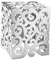 Modern Day Accents Paisley Stool, Chair, Silver, Aluminum, Art, Living Room, Home, Office, Lobby, Square, Statement, Modern, 12