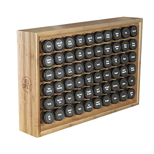 AllSpice Wooden Spice Rack, Includes 60 4oz Jars- Bamboo