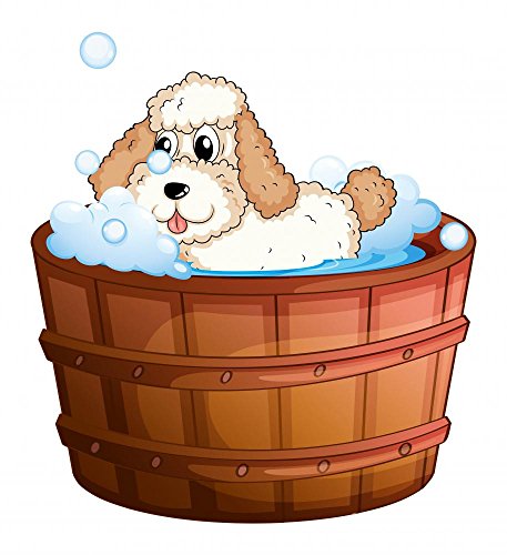 Wallmonkeys Brown Bathtub with Dog Wall Decal Peel and Stick Graphic (30 in H x 27 in W) WM247018