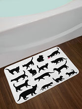 Load image into Gallery viewer, Ambesonne Cat Bath Mat, Black Cat Silhouettes in Different Poses Domestic Pets Kitty Paws Tail and Whiskers, Plush Bathroom Decor Mat with Non Slip Backing, 29.5&quot; X 17.5&quot;, Black and White
