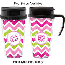 Load image into Gallery viewer, Pink &amp; Green Chevron Acrylic Travel Mug with Handle (Personalized)
