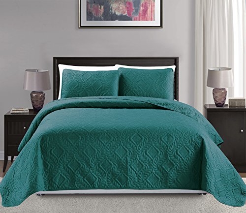 Mk Collection 3pc King/California King Over Size Diamond Bedspread Bed Cover Embossed Solid Turquois