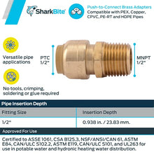 Load image into Gallery viewer, SharkBite U120LFA Straight Connector Plumbing, Male 1/2 in, MNPT, PEX Fittings, Push-to-Connect, Copper, CPVC, 0.5 x 0.5 Inch
