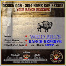 Load image into Gallery viewer, 1 Liter Personalized Your Ranch Reserve American Oak Aging Barrel - Design 045
