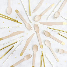Load image into Gallery viewer, Meri Meri Gold Wooden Cutlery Set - Pack of 24 in 3 Utensils - Beautifully Crafted Wood Sets

