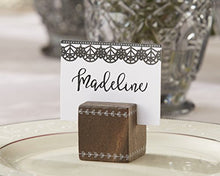 Load image into Gallery viewer, Kate Aspen Romantic Garden Wood Cube Place Card Holder (Set of 6), Brown/White/Black

