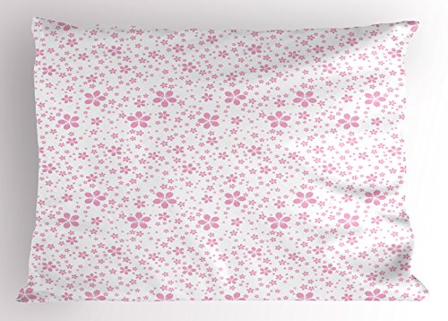 Ambesonne Cherry Blossom Pillow Sham, Pink Flowers on White Background Girls Simple Design, Decorative Standard Size Printed Pillowcase, 30