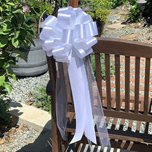 Load image into Gallery viewer, Large White Wedding Pull Bows with Long Tulle Tails - 9&quot; Wide, Set of 6, Wedding Pew Bows, Mother&#39;s Day, Valentine&#39;s Day, Aisle Decor, Reception, Large Christmas Bow, Wreath, Anniversary
