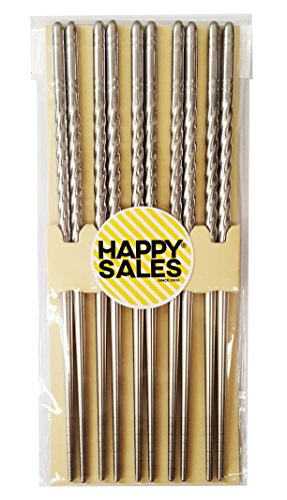 Happy Sales HSCSS4, 10 Pc Chopstick Stainless Steel Chopsticks 5 Pairs spiral