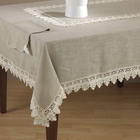 Fennco Styles Venetto Lace Trimmed Elegant Tablecloth 65 x 104 Inch - Taupe Table Cover for Home Dcor, Banquets, Wedding, Family Gathering and Special Events