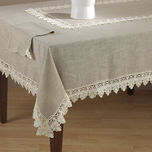 Load image into Gallery viewer, Fennco Styles Venetto Lace Trimmed Elegant Tablecloth 65 x 140 Inch - Taupe Table Cover for Home Dcor, Banquets, Wedding, Family Gathering and Special Events
