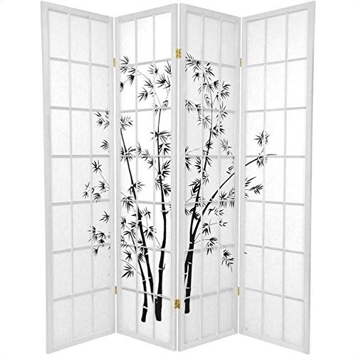 Oriental Furniture 6 ft. Tall Lucky Bamboo Shoji Screen - White - 4 Panels