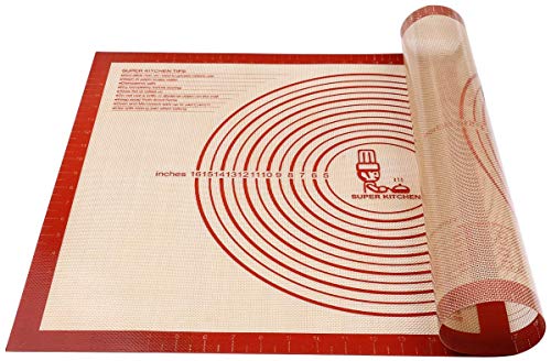 Non-slip Silicone Pastry Mat Extra Large with Measurements 28''By 20'' for Silicone Baking Mat, Counter Mat, Dough Rolling Mat,Oven Liner,Fondant/Pie Crust Mat By Folksy Super Kitchen (2028, red)