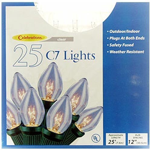 Celebrations Lighting Indoor/Outdoor 25 C7 String Light Set, Clear Bulbs