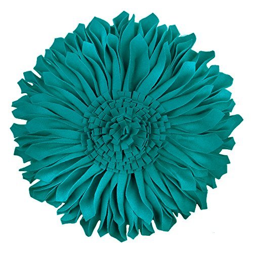 JWH 3D Sunflower Accent Pillow Hand Craft Round Cushion Decorative Pillowcase with Pillow Insert Home Sofa Bed Living Room Decor Gift 14 Inch / 35 cm Wool Dark Cyan