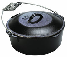 Load image into Gallery viewer, Lodge 9 Quart Cast Iron Dutch Oven. Pre Seasoned Cast Iron Pot and Lid with Wire Bail for Camp Cooking
