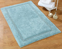 Load image into Gallery viewer, Saffron Fabs Bath Rug 100% Soft Cotton, Size 34x21 Inch, Latex Spray Non-Skid Backing, Solid Arctic Blue Color, Textured Border, Hand Tufted, Heavy 190 GSF Weight, Machine Washable
