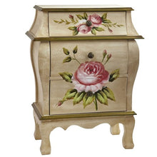 Load image into Gallery viewer, Nearly Natural Antique Night Stand w/Floral Art Nightstand, Beige/Pink/Gold,23&quot; x 14.5&quot; x 34.5&quot;
