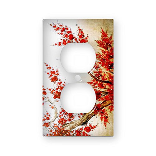 Tree Asian Red Blossom - Decor Double Switch Plate Cover Metal