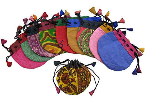10-Pack Silk Sari Small Drawstring Pouch Bag