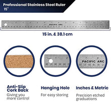 Load image into Gallery viewer, Pacific Arc Stainless Steel 15 Inch Metal Ruler Non-Slip Cork Back, with Inch and Metric Graduations
