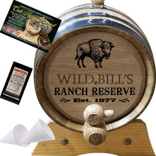 Load image into Gallery viewer, 2 Liter Personalized Your Ranch Reserve American Oak Aging Barrel - Design 045
