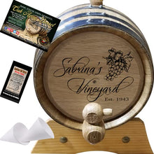 Load image into Gallery viewer, 2 Liter Personalized Your Vineyard American Oak Aging Barrel - Design 046
