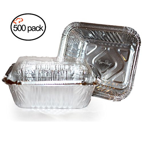 TigerChef Durable Aluminum Oblong Foil Pan Containers with Clear Dome Lids, 1 Pound Capacity, 5.56