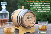 Load image into Gallery viewer, Thousand Oaks Barrel Co. | Personalized American White Oak 2 Liter Barrel with Stand, Bung, and Spigot - For The Home Brewer, Distiller, Wine Maker and Cocktail Aging Bartender (B415)
