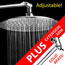 Load image into Gallery viewer, AquaSpa 9-inch Round Rain Shower Head (180 degrees Adjustable) PLUS HotelSpa 11 Inch Solid Brass Height/Angle Adjustable Extension Arm
