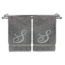 Load image into Gallery viewer, Monogrammed Hand Towel, Personalized Gift, 16 x 30 Inches - Set of 2 - Silver Embroidered Towel - Extra Absorbent 100% Turkish Cotton- Soft Terry Finish - for Bathroom, Kitchen and Spa- Script S Gray
