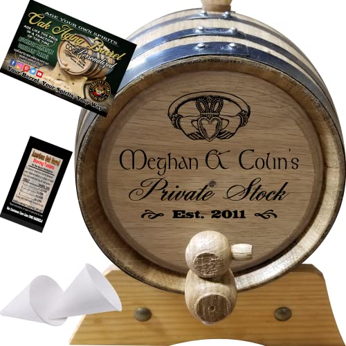 2 Liter Personalized Irish Claddagh American Oak Aging Barrel - Design 036