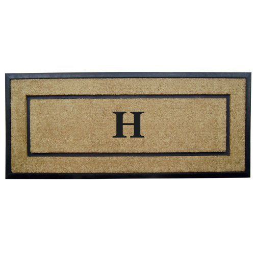 Nedia Home Single Picture Black Frame with Coir Rubber Border Dirt Buster Doormat, 24 by 57-Inch, Monogrammed H