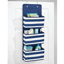 Load image into Gallery viewer, iDesign ID jr Fabric Over Door Hanging Storage Organizer for Children&#39;s Clothing, Blankets, Toys, Bedding, Toiletries, Accessories - 3 Pocket, Navy/White
