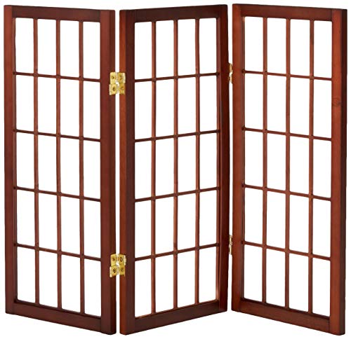 Oriental Furniture 2 ft. Tall Desktop Window Pane Shoji Screen - Walnut - 3 Panels