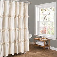 Lush Decor, Ivory Darla Ruched Floral Bathroom Shower Curtain, x 72