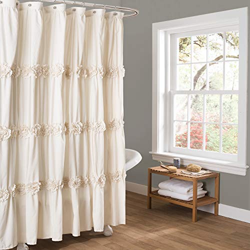 Lush Decor, Ivory Darla Ruched Floral Bathroom Shower Curtain, x 72