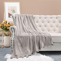 Home Soft Things Pompom Bed Couch Throw Blanket, 50'' x 60'', String Grey, Fuzzy Soft Comfy Warm Decorative Throw Blanket for Living Room Bedroom Suitable for All Seasons
