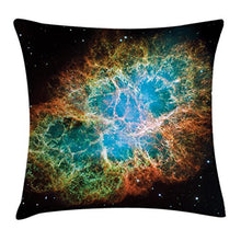 Load image into Gallery viewer, Ambesonne Outer Space Throw Pillow Cushion Cover, Image of Crab Nebula in Early Age Clean Version of Original Space Print, Decorative Square Accent Pillow Case, 40&quot; X 40&quot;, Black Teal Orange
