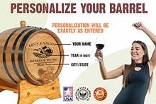 Load image into Gallery viewer, Thousand Oaks Barrel Co. | Personalized American White Oak 2.5 Gallon Barrel with Stand, Bung, and Spigot - For The Home Brewer, Distiller, Wine Maker and Cocktail Aging Bartender (B314)

