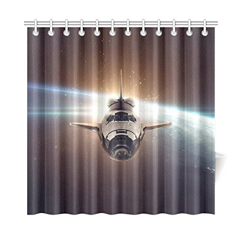 CTIGERS Fashion Shower Curtain for Kids Space Ship Polyester Fabric Bathroom Decoration 72 x 72 Inch